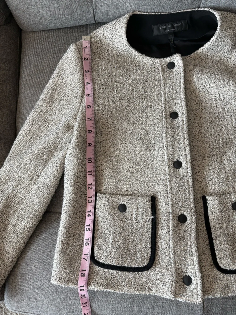 Rag & Bone Cannon Tweed Snap Front Jacket Ivory Black Bouclé Style Size 0 - Picture 5 of 9